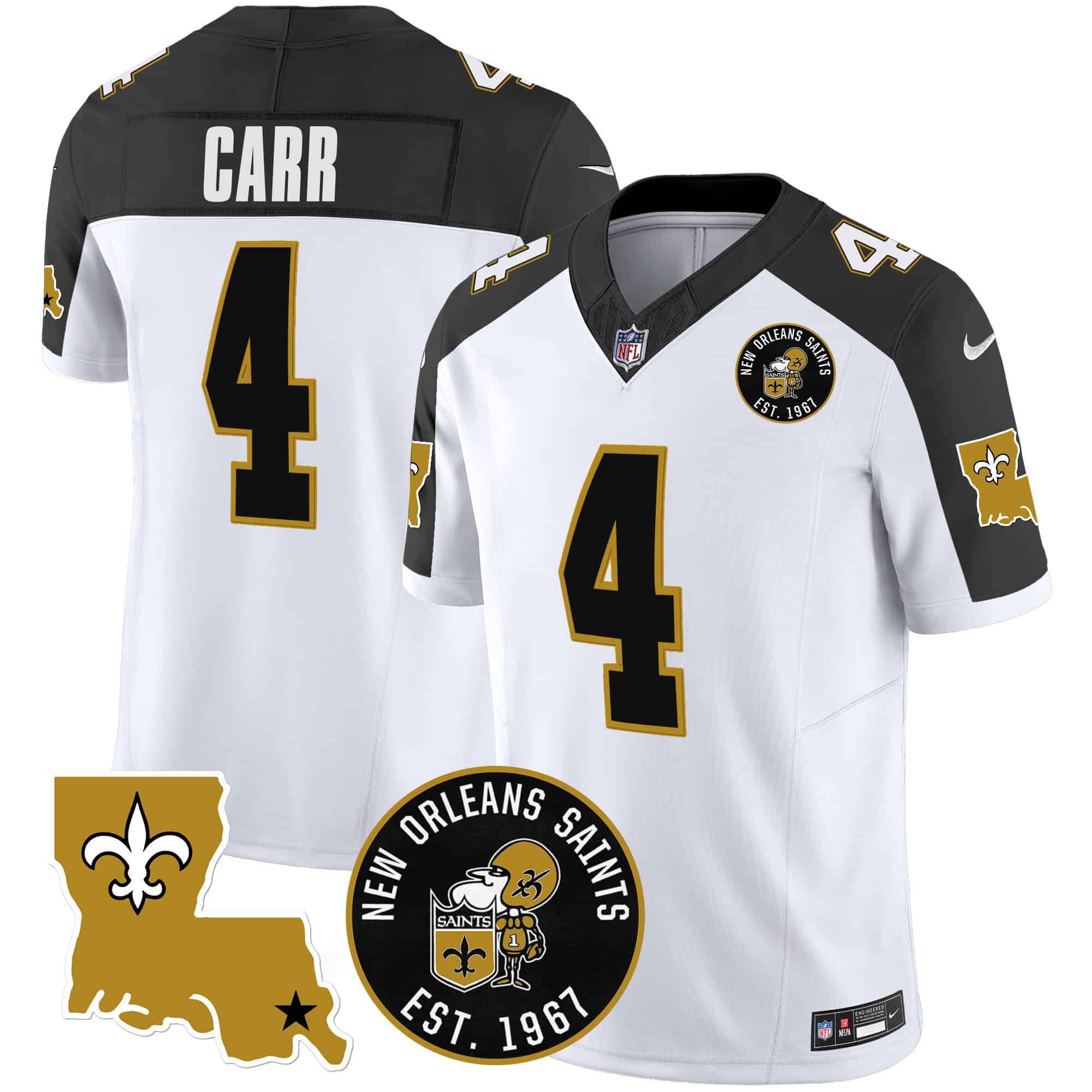 Men New Orleans Saints #4 Carr White 2024 Nike 1967 Patch Vapor Limited NFL Jersey style 1->indianapolis colts->NFL Jersey
